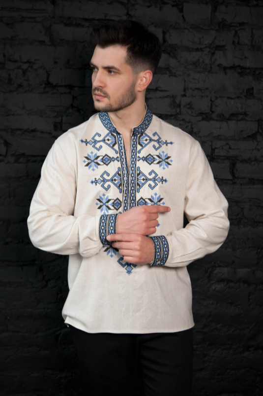 Ukrainian Men's "Kozak" Vyshyvanka Blue