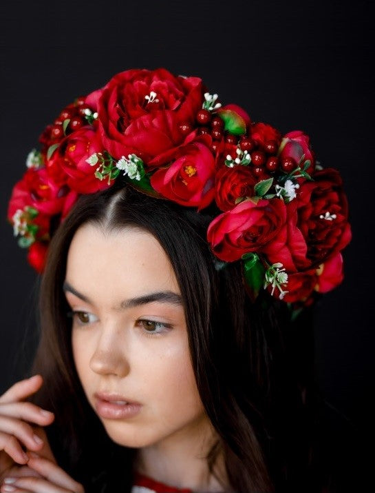 Stage Headband "Red Peony bouquet"