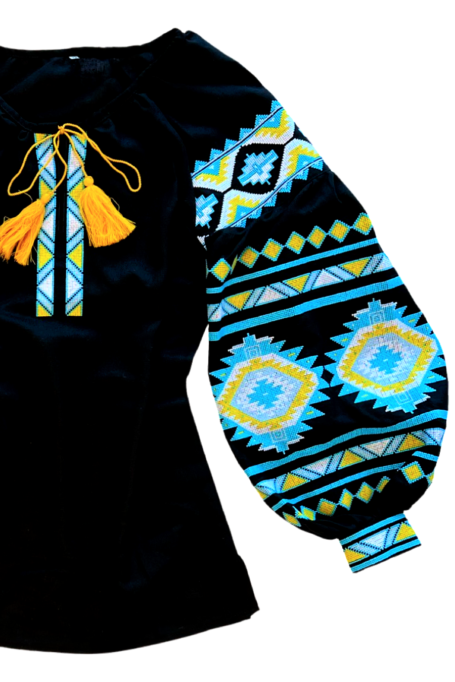 Ukrainian black blouse "Peremoha" Blue and yellow