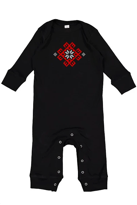 Embroidered Baby Rib Onesie bodysuit. Black