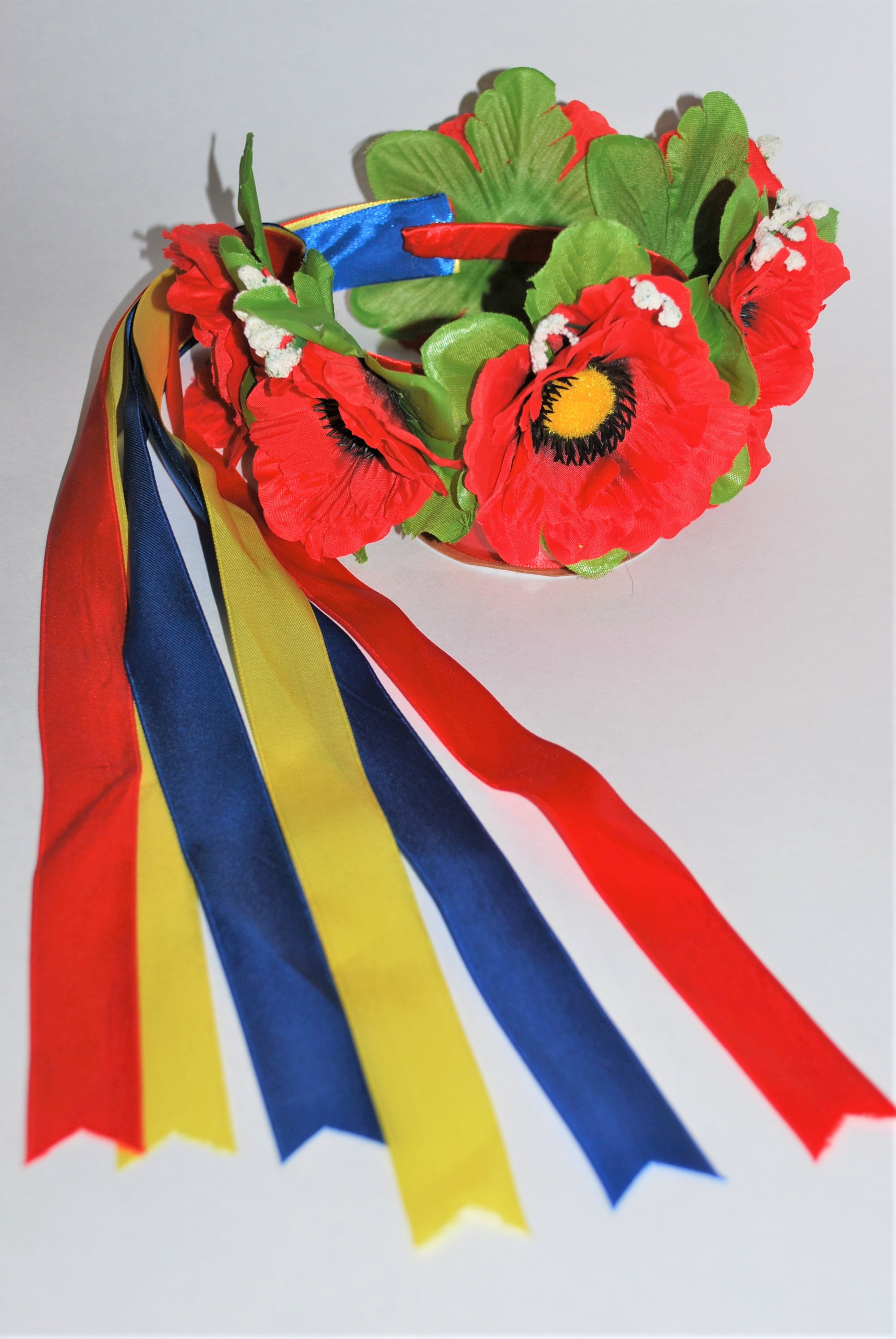 Headband "Poppy wreath" with ribbons