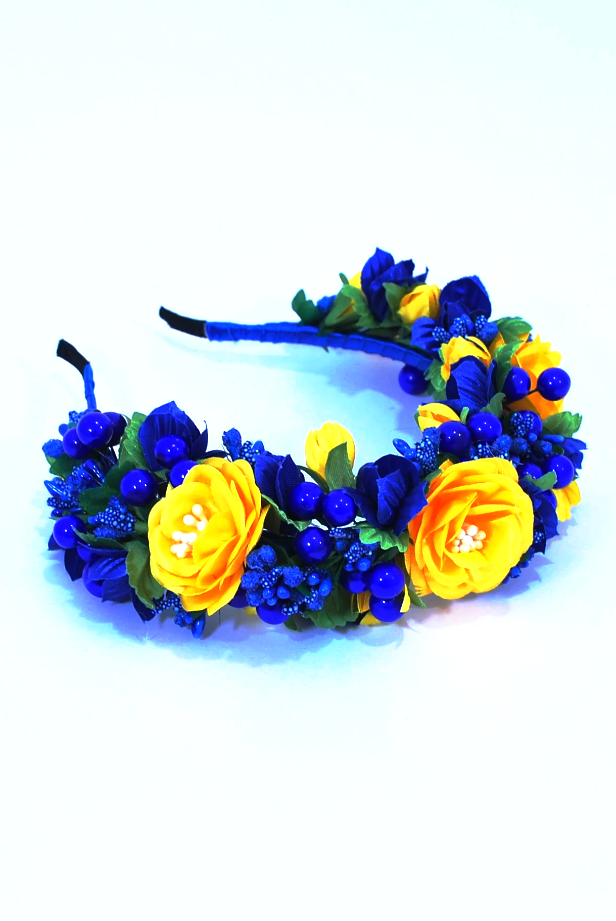 Ukrainian headband "Blue and yellow bouquet"