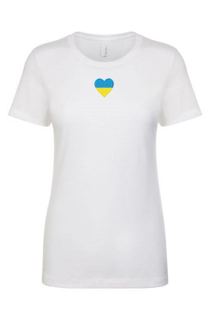 Female fit t-shirt with blue & yellow heart embroidery