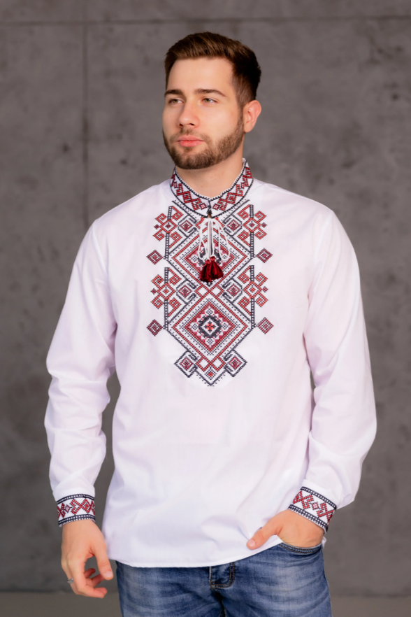Вишиванка чоловіча. Чорна сорочка з білою вишивкою
