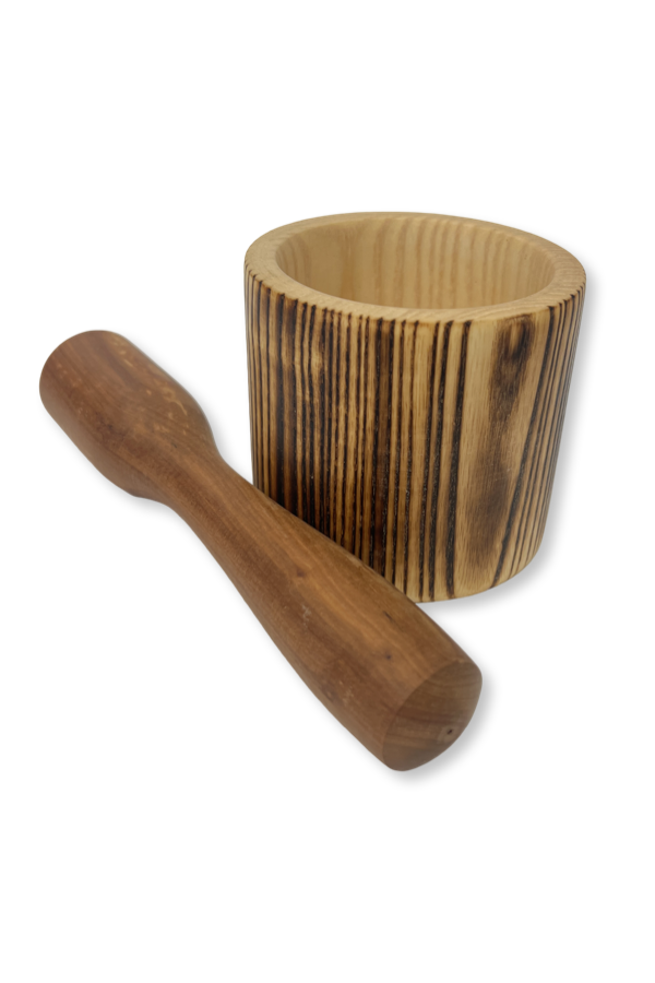 Artisan crafted Ukrainian wood mortar and pestle. Oak wood
