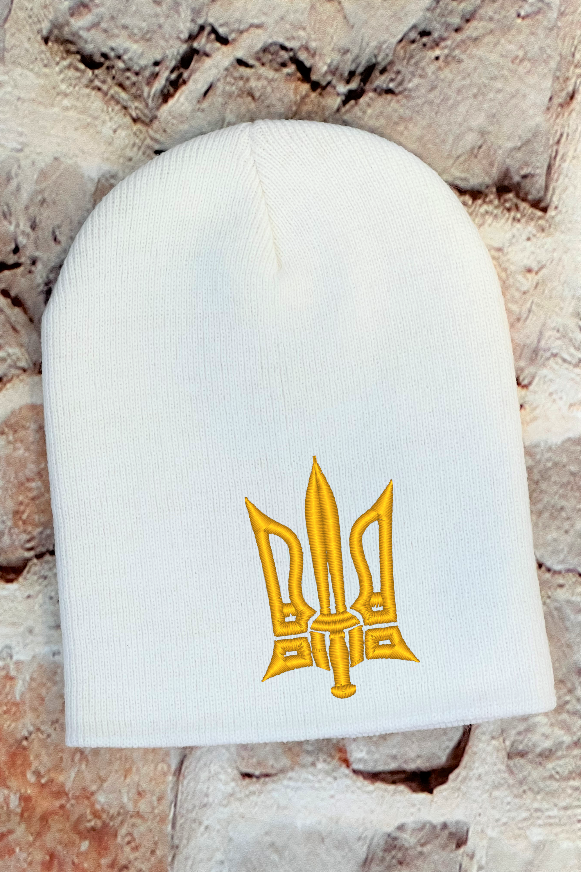 Knitted embroidered beanie hat "Combat Tryzub"