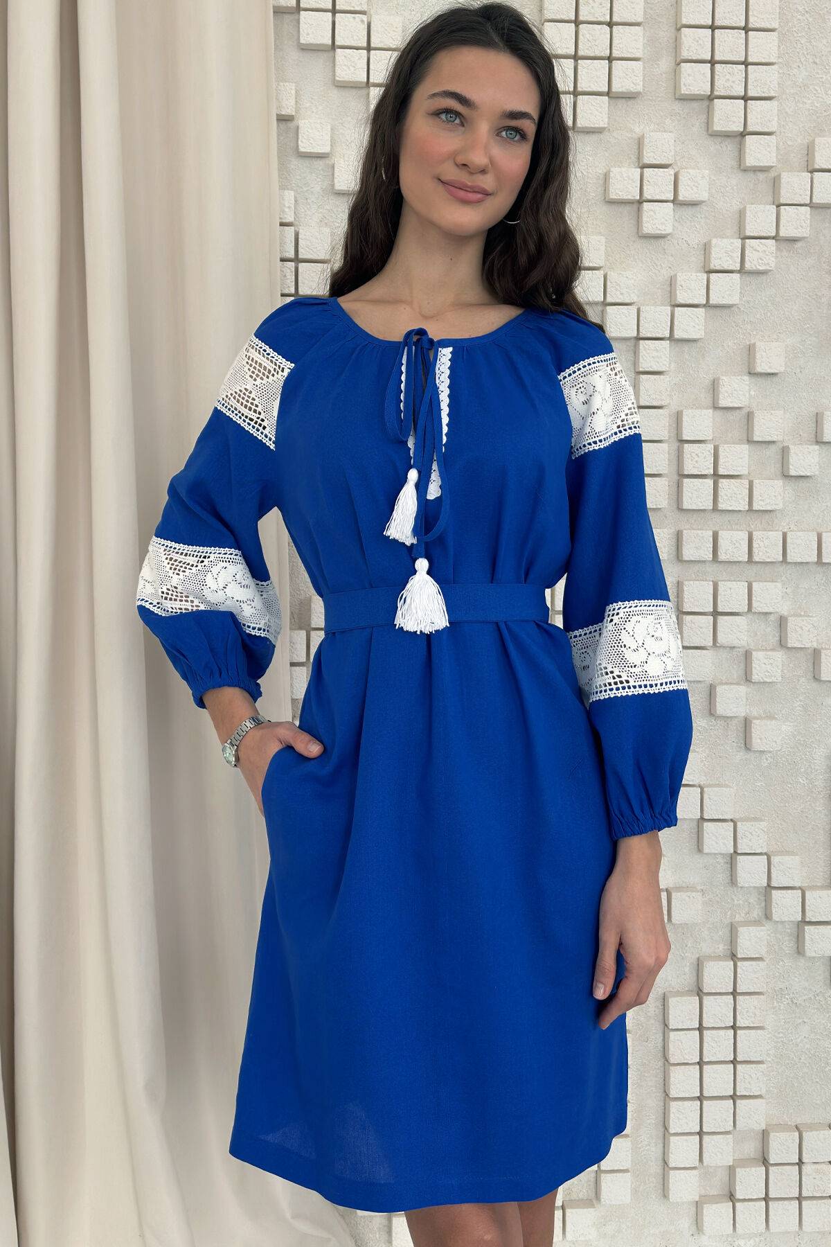 Women's blue linen dress