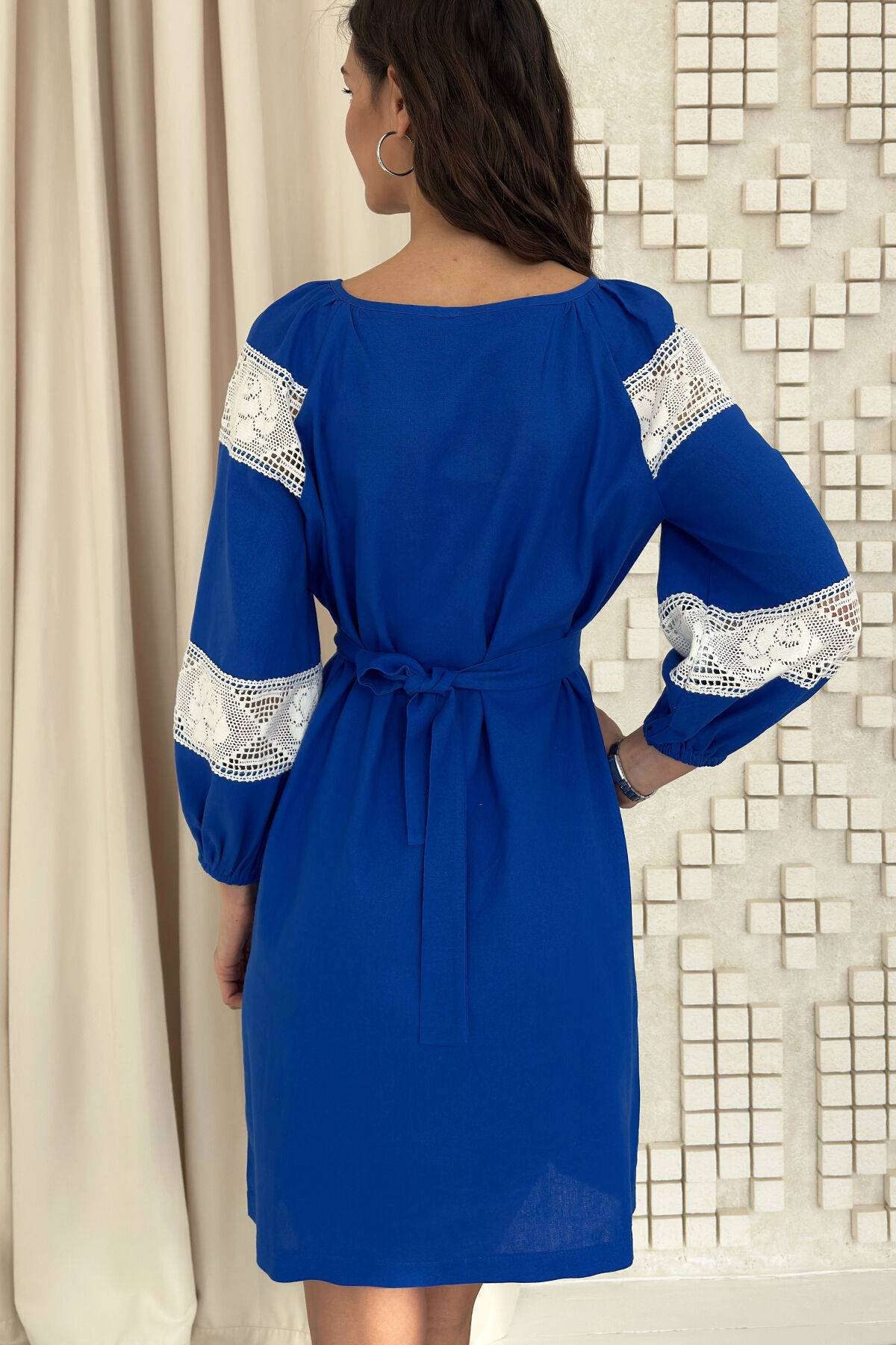 Women's blue linen dress