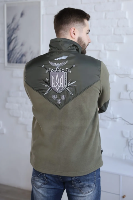 Men's Embroidered full-zip fleece jacket "Ukrainian Power" Green