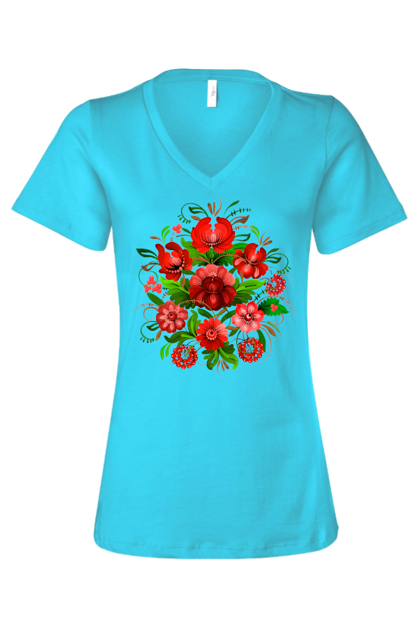 Female fit v-neck t-shirt "Petrykivka"