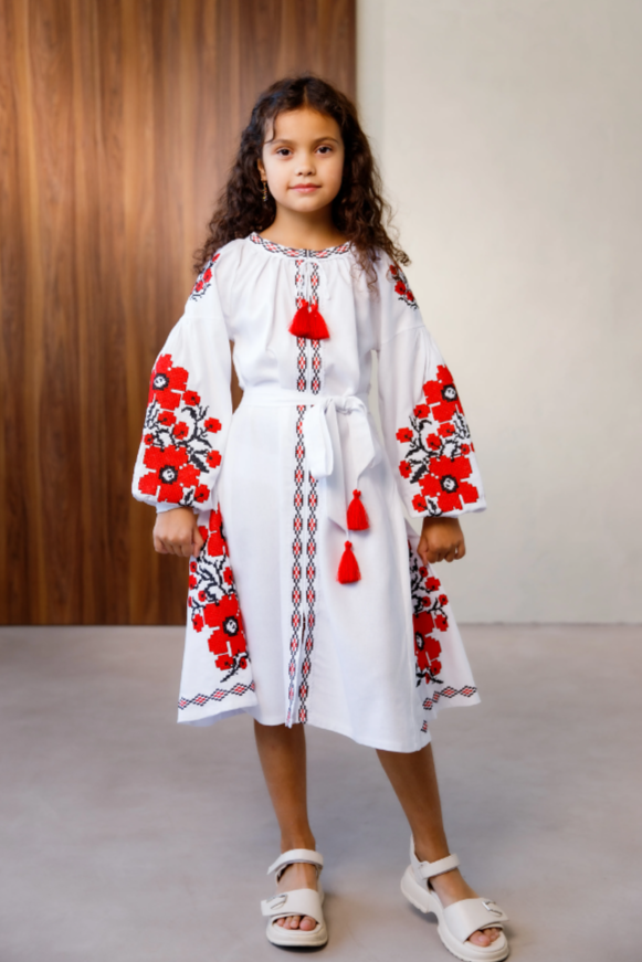 Girl's Ukrainian embroidered White dress Ruta 14 Y / White