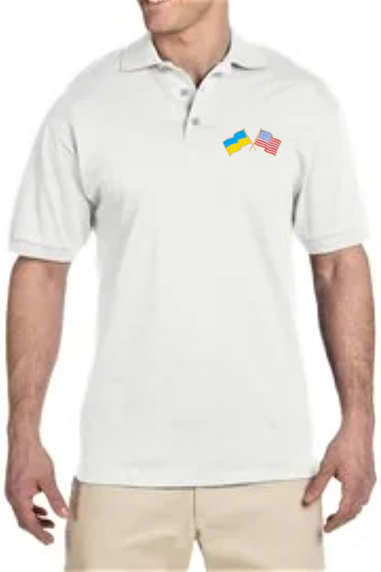Men's cotton polo shirt with Ukrainian and American flags