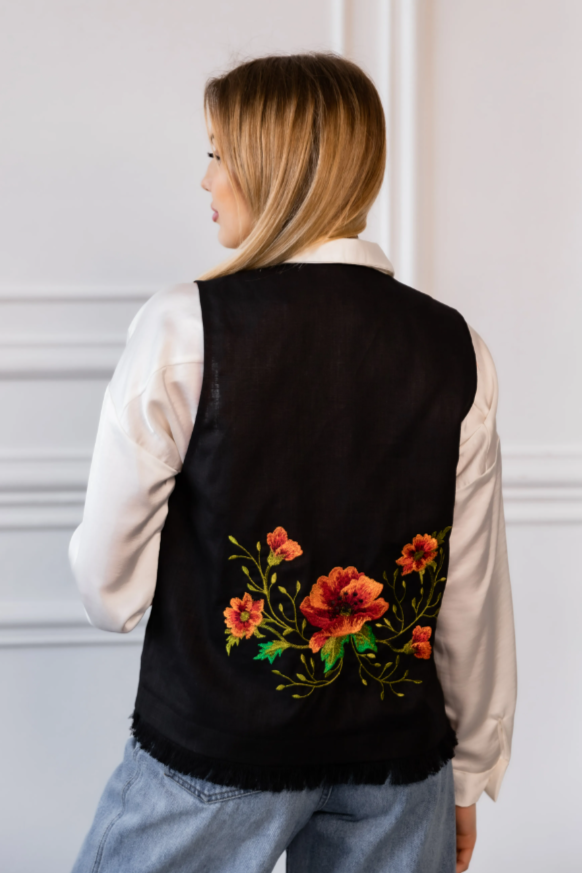 Ukrainian women's embroidered Eco vest 