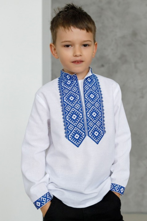 Ukrainian Boys' white Vyshyvanka "Blue Harmony"