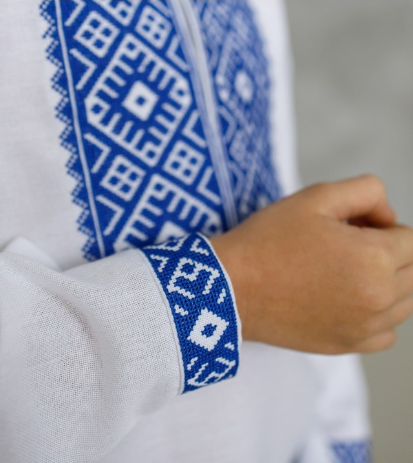 Ukrainian Boys' white Vyshyvanka "Blue Harmony"