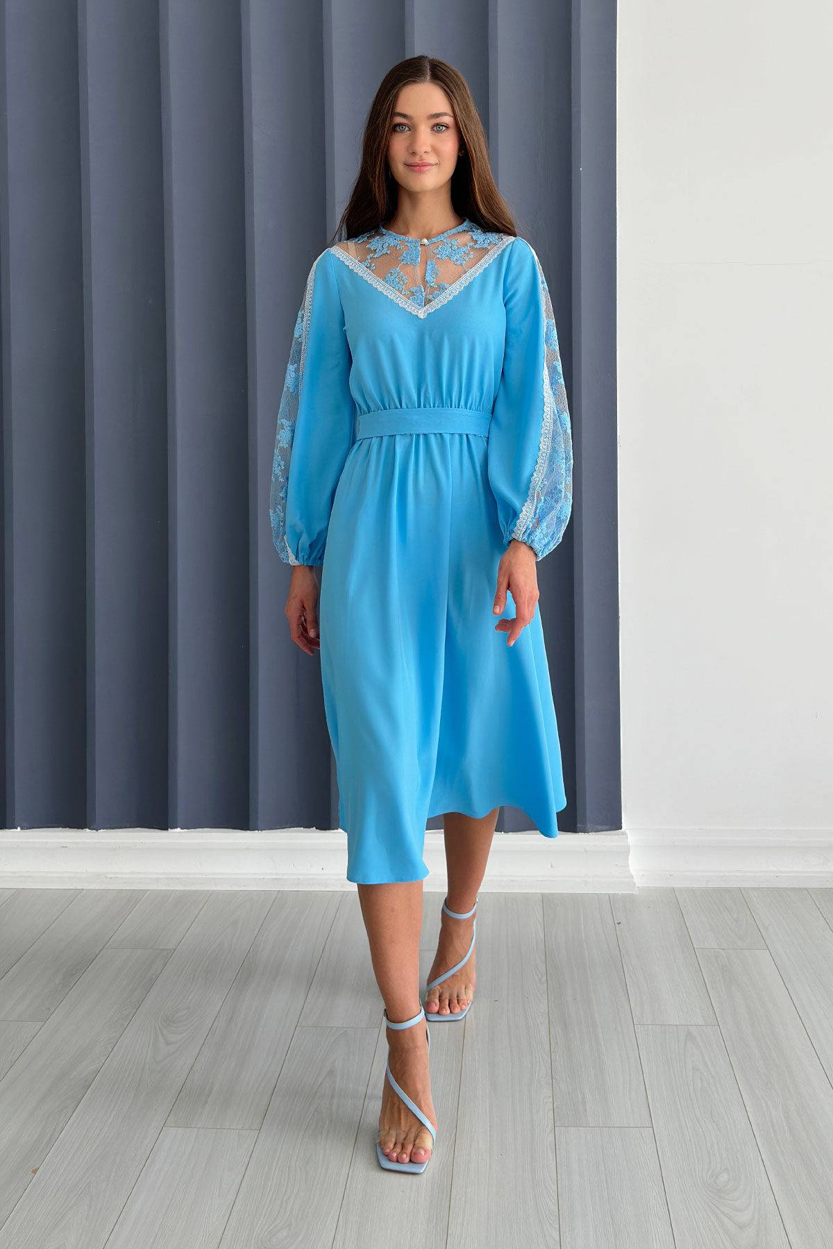 Ukrainian crepe-chiffon azure dress