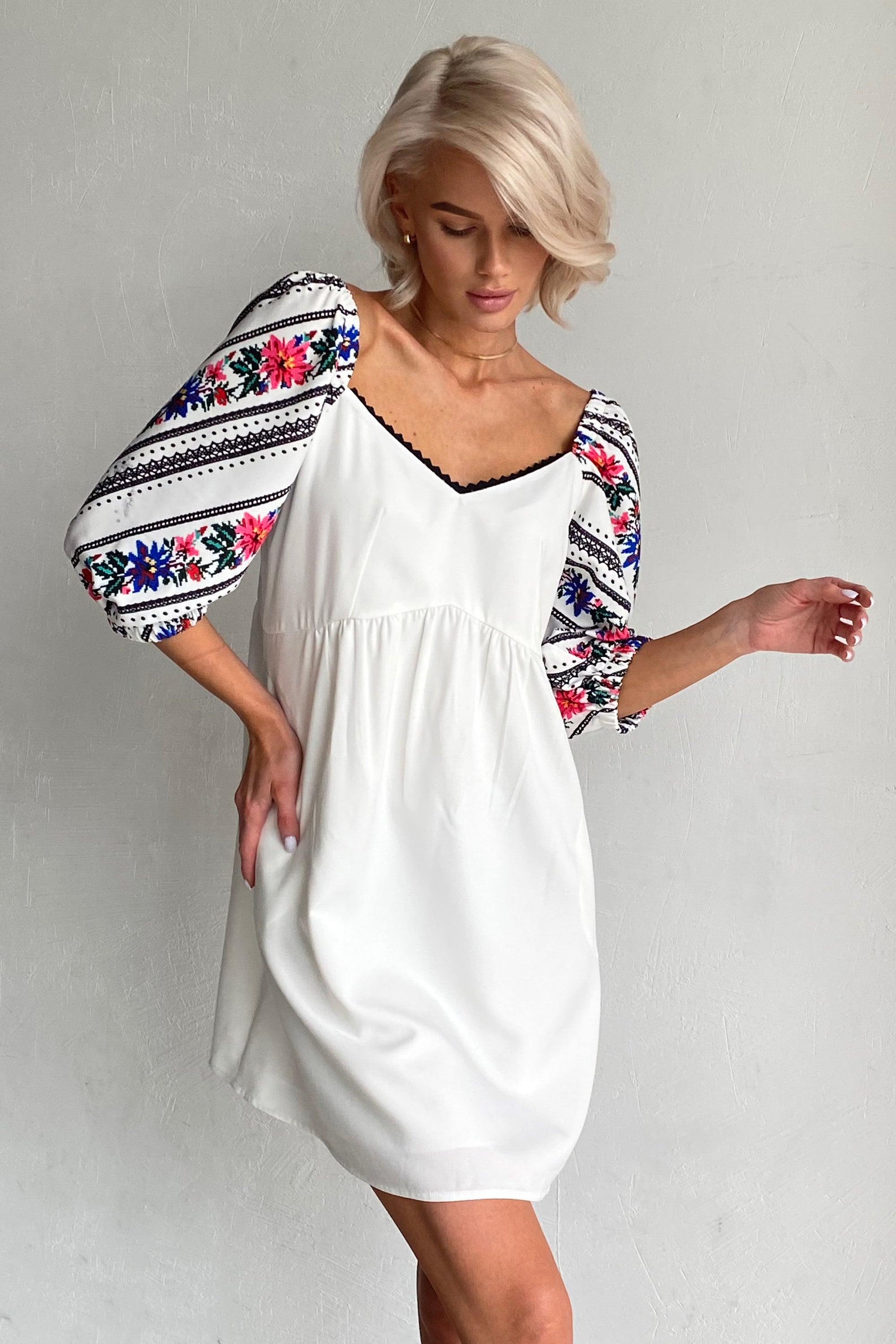 Ukrainian crepe-chiffon white dress