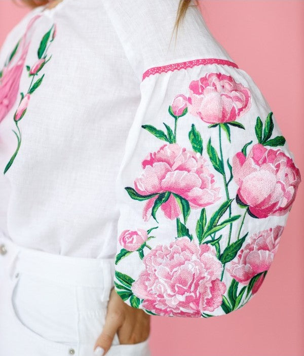 Ukrainian embroidered blouse "Peony" white Ukie Style