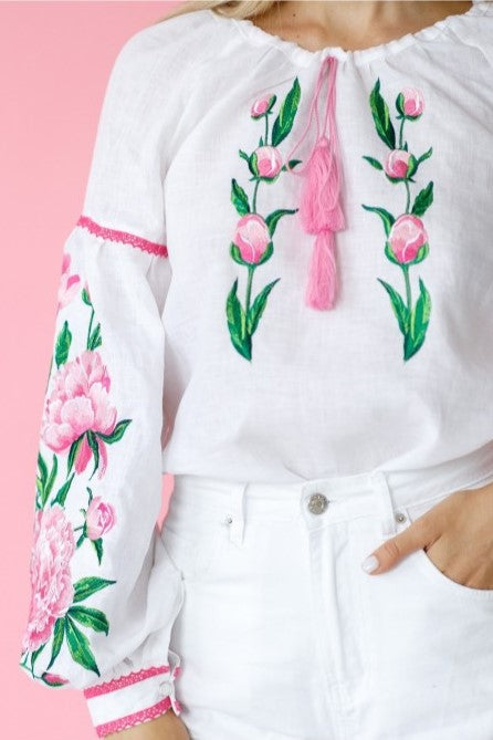 Ukrainian embroidered blouse "Peony" white