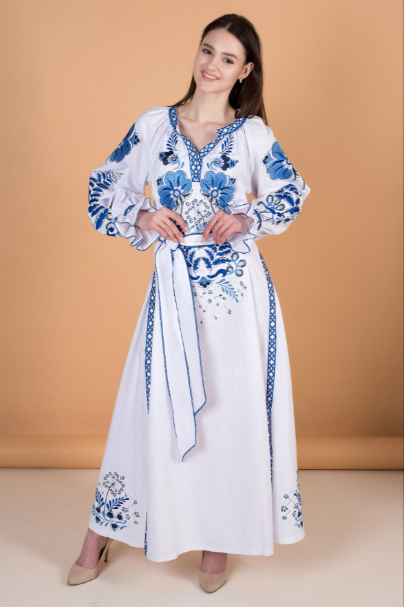 blue dress for baby girl Positano Blue & White Patterned Smocked Spaghetti Strap Maxi Dress – Dazey  Hill main image 0