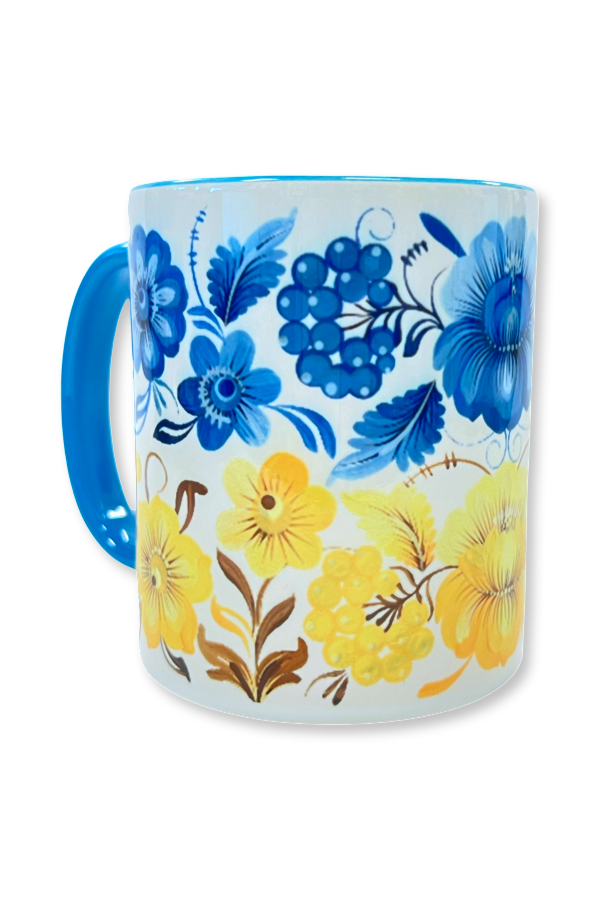 Customized blue handle coffee mug 11 oz.