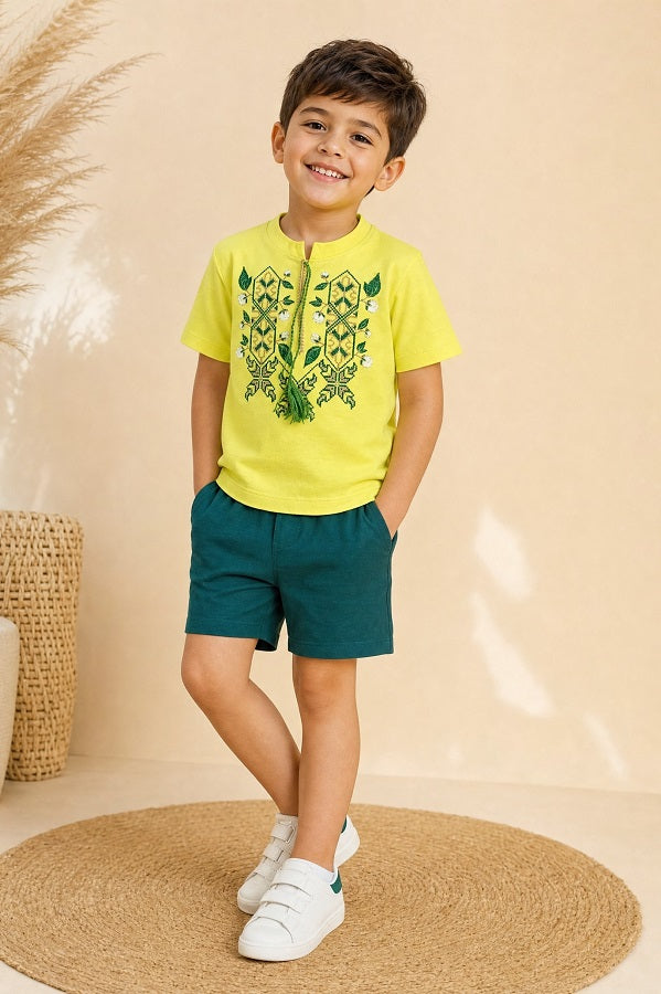 Toddler Boy's embroidered set of a shirt and shorts