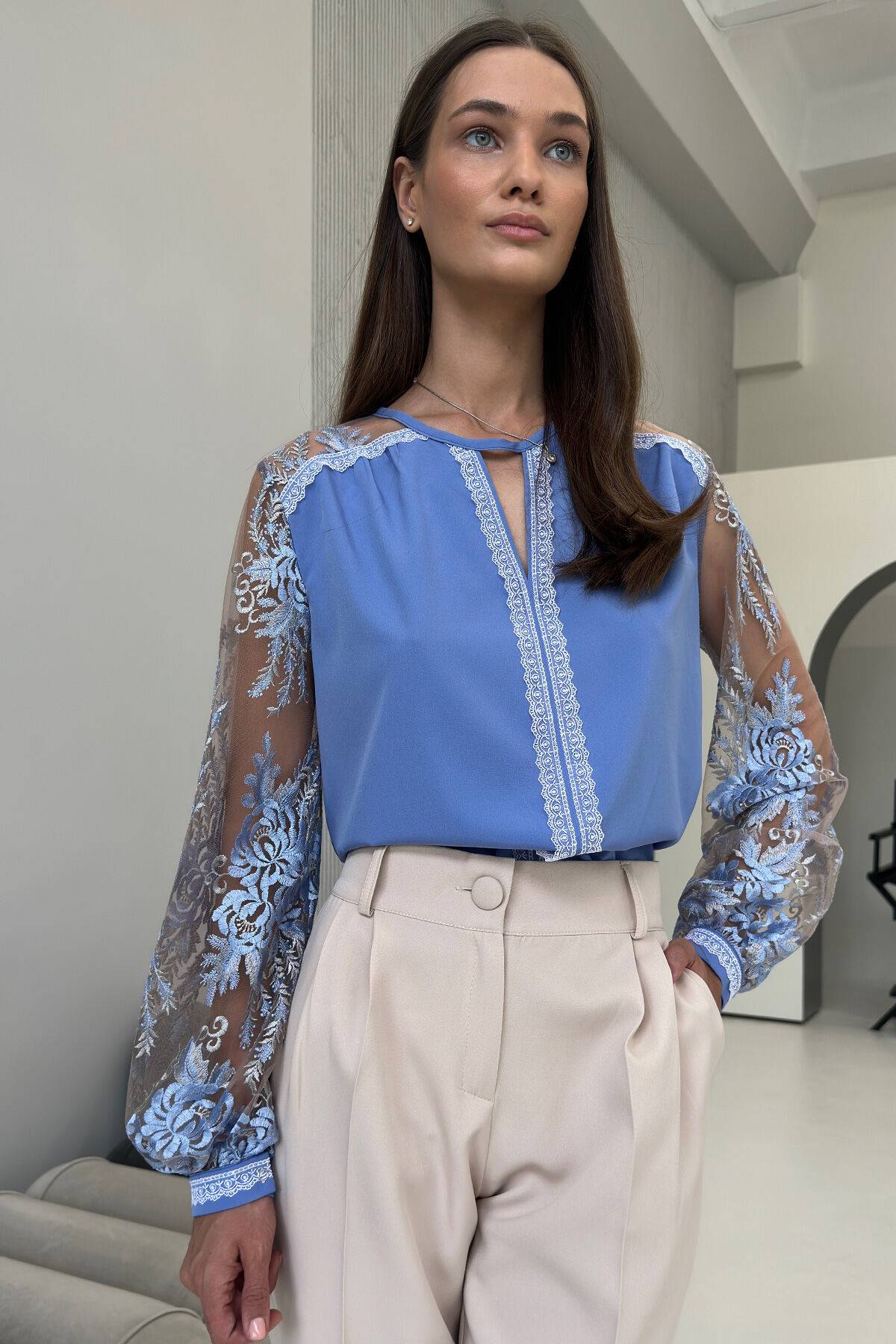 light blue chiffon blouse