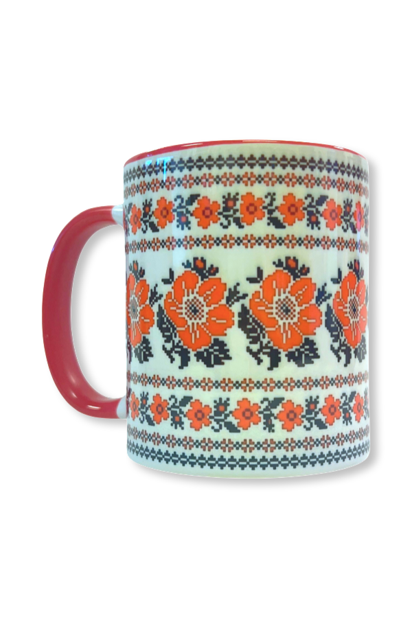 Customized red handle coffee mug 11 oz.