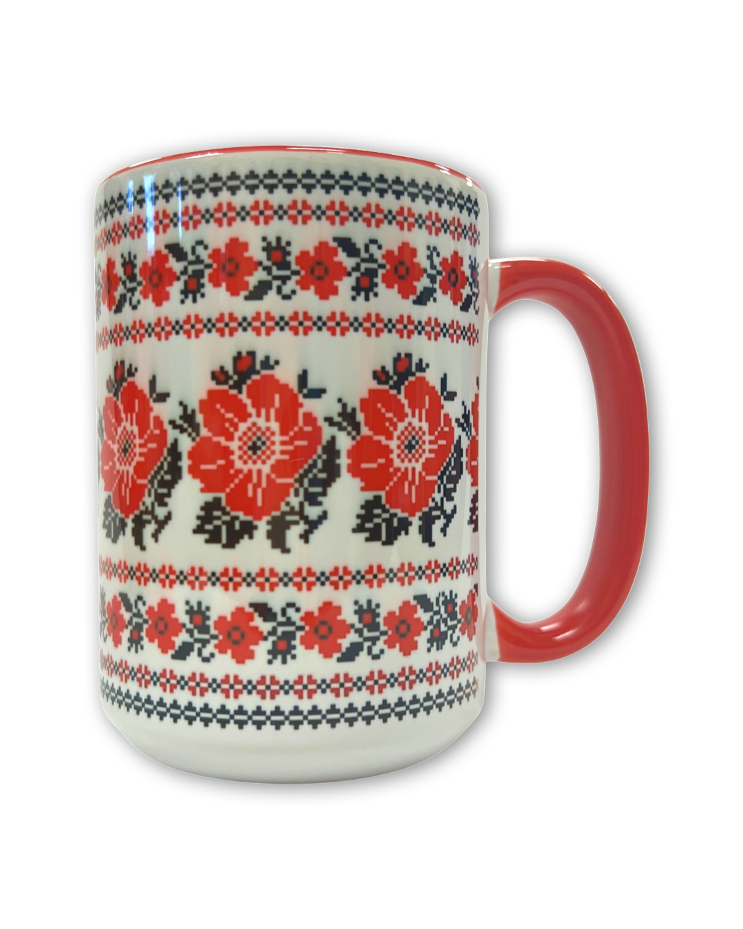 Customized premium red handle ceramic coffee mug 15 oz.