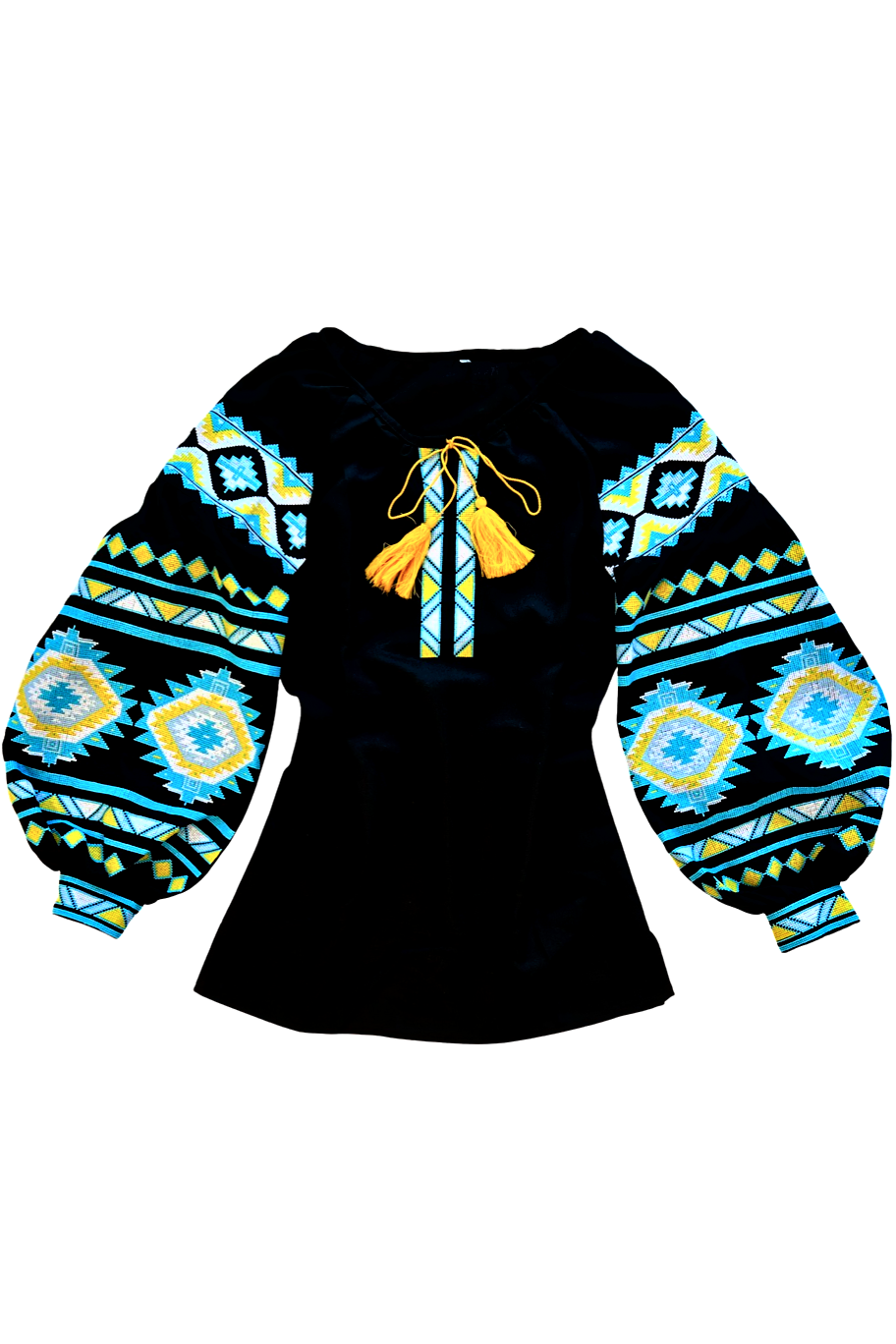 Ukrainian black blouse "Peremoha" Blue and yellow