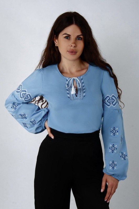 Women's Comfy Fit embroidered long Sleeve top. Blue