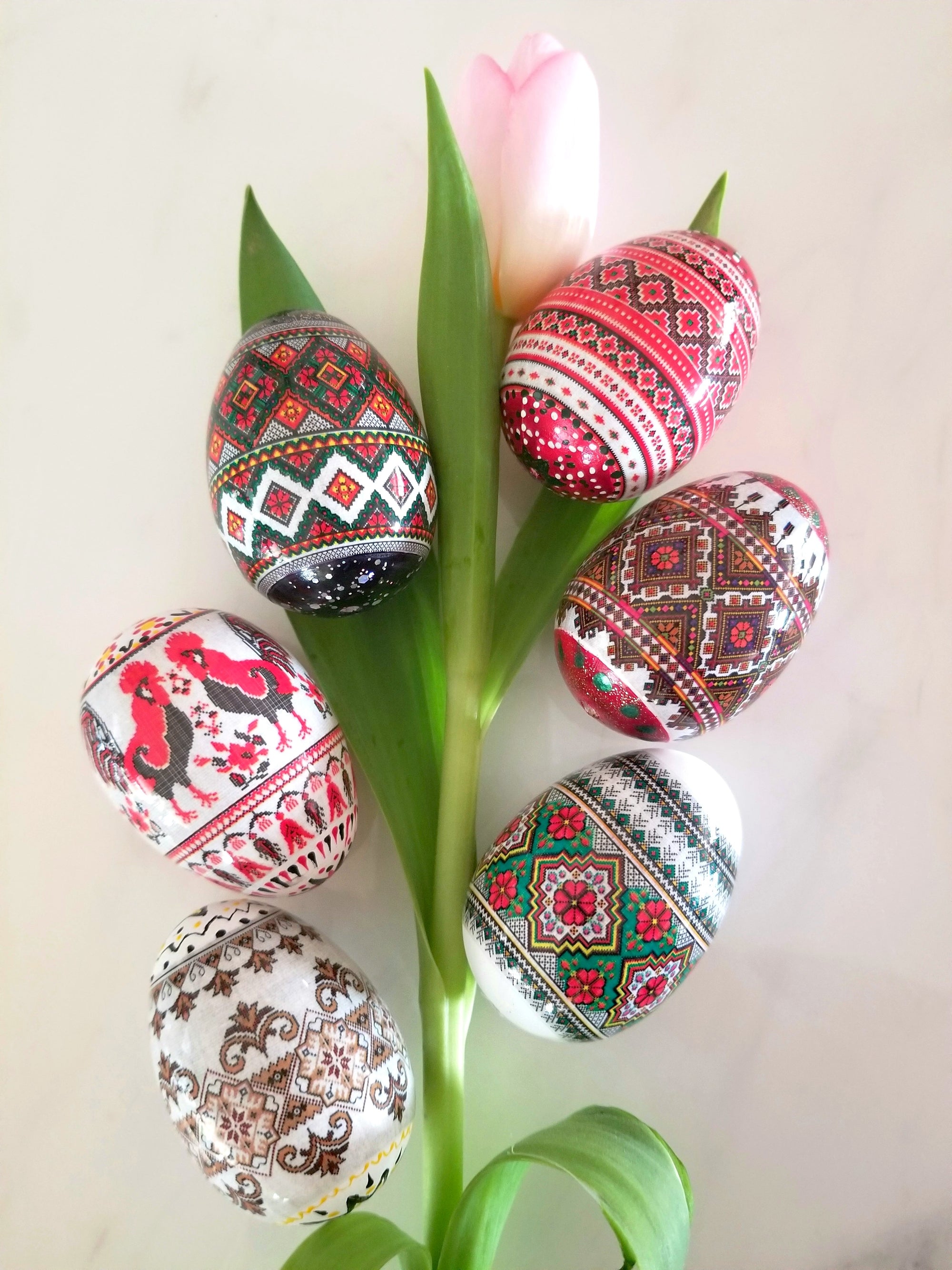 Easter egg decor "Pysanka" Set of 7. Vyshyvanka 1