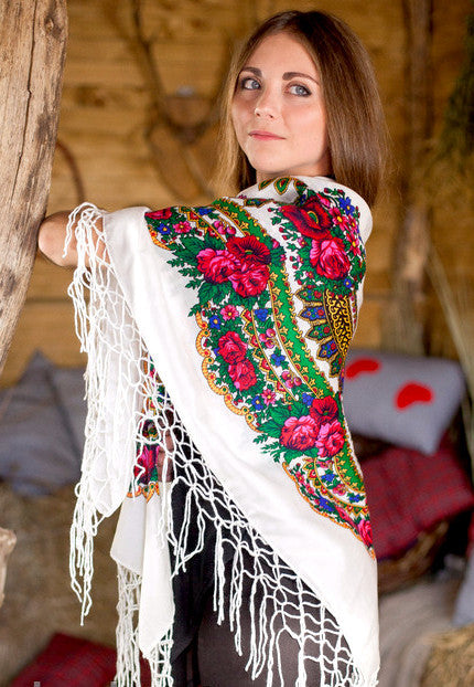 Red Ukrainian Shawl Traditional Ukrainian Shawl Hustka Wool 