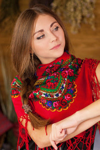 Ukrainian shawl "Hustka". Red. Small