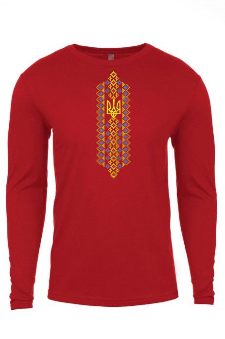 Adult long sleeve embroidered shirt "Tryzub & cross stitch"