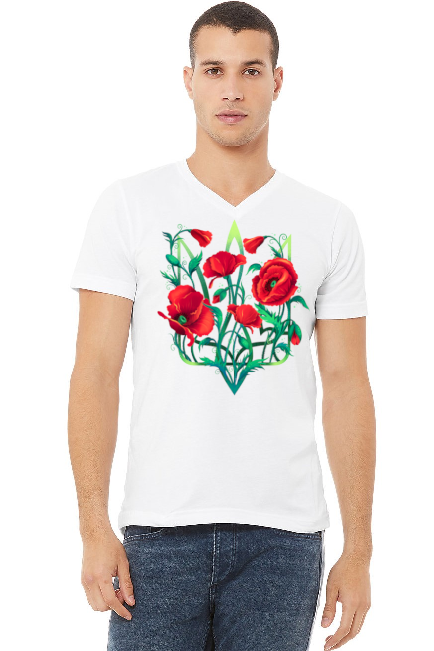 Adult v-neck t-shirt Poppy Tryzub - Ukie Style