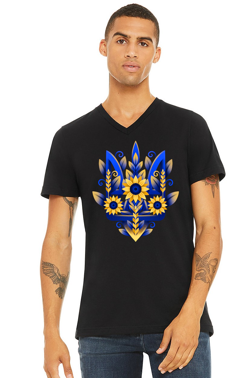 Adult v-neck t-shirt "Sunflower Tryzub"