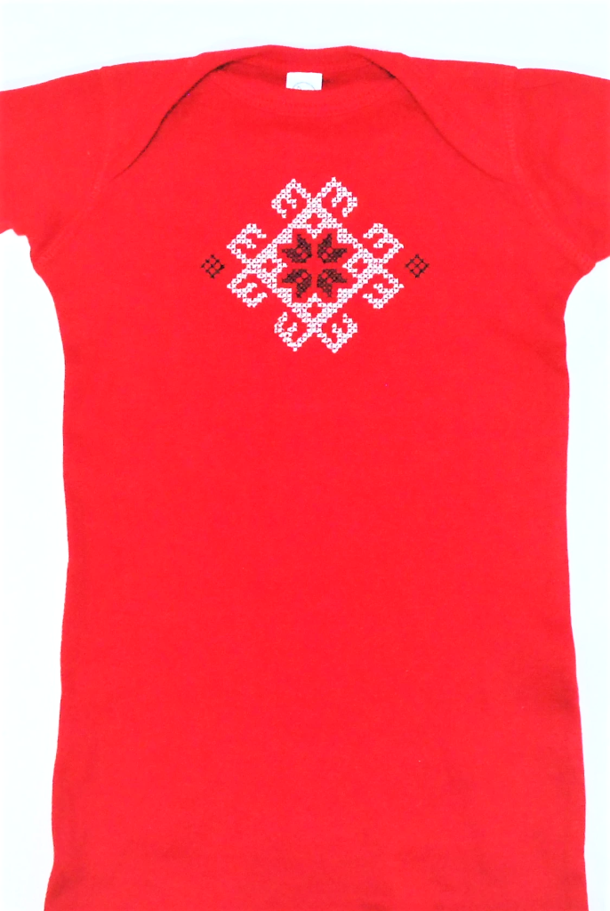 Embroidered Baby Rib Onesie bodysuit. Red