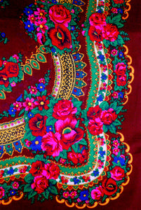 Ukrainian shawl "Hustka". Maroon. Large