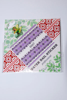 Ukrainian nail art water stickers "Purple Vyshyvanka"