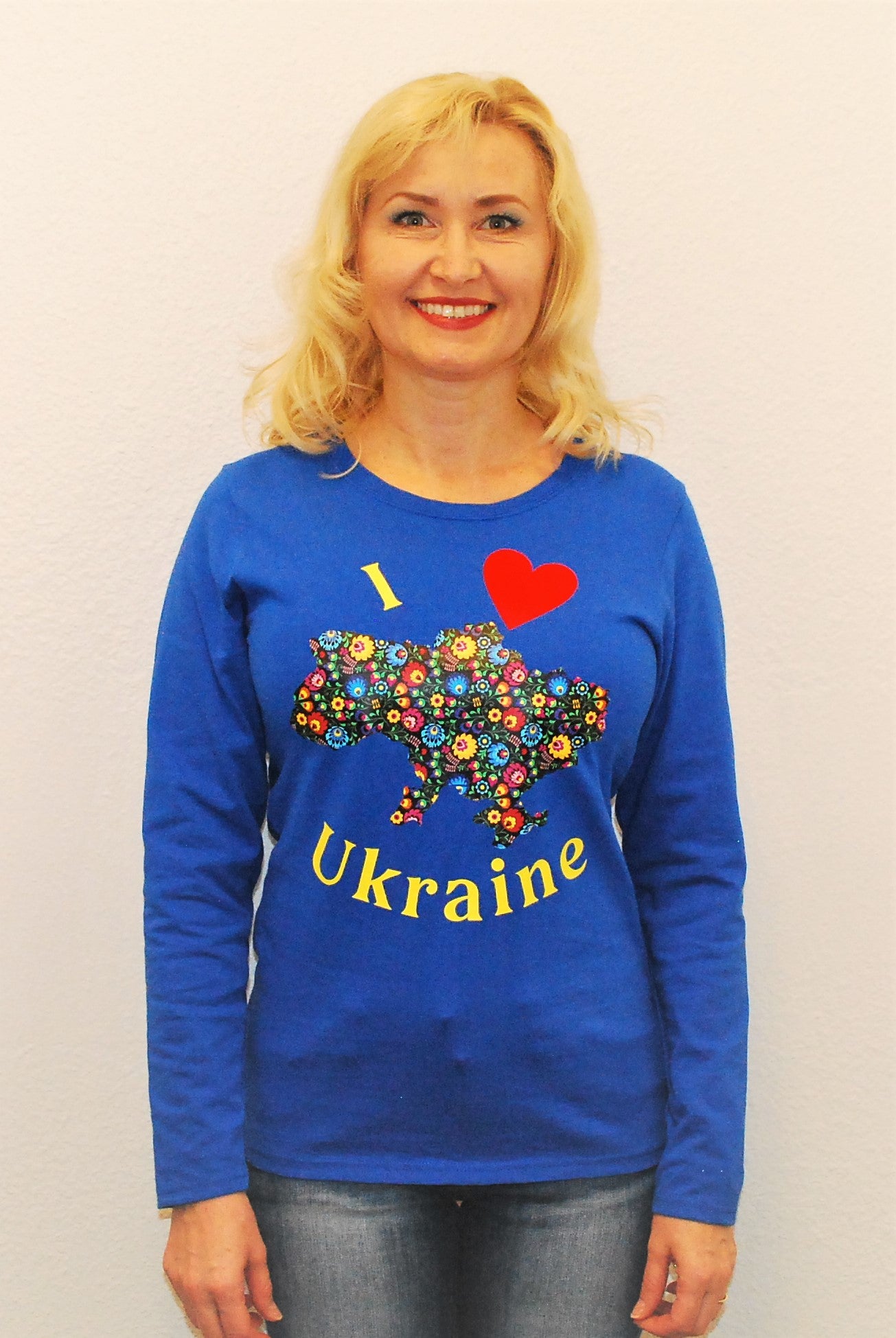 Women's long sleeve shirt "I Love Ukraine" royal