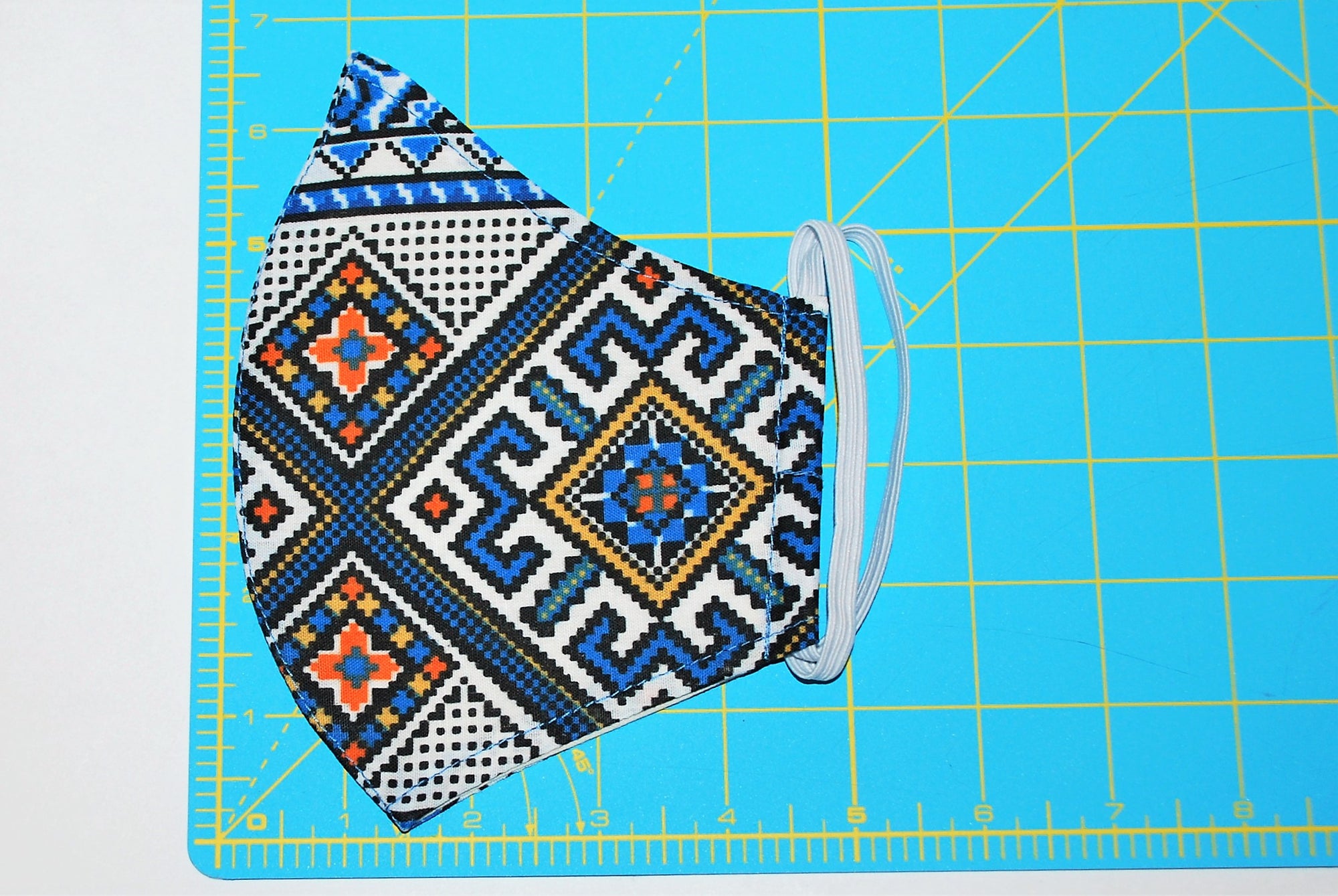 Premium Face cover "Ukrainian ornament" Adult. Blue and yellow