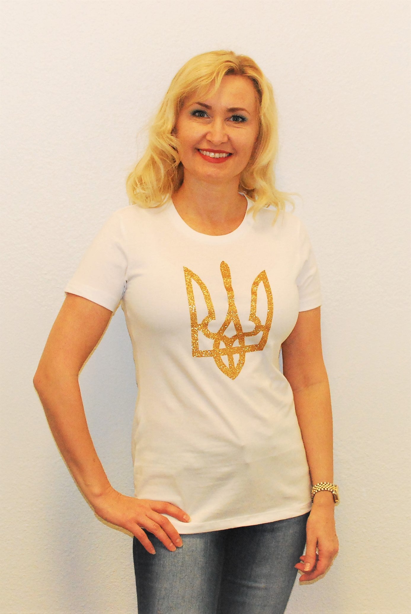 Women's tee shirt "Golden Tryzub" white