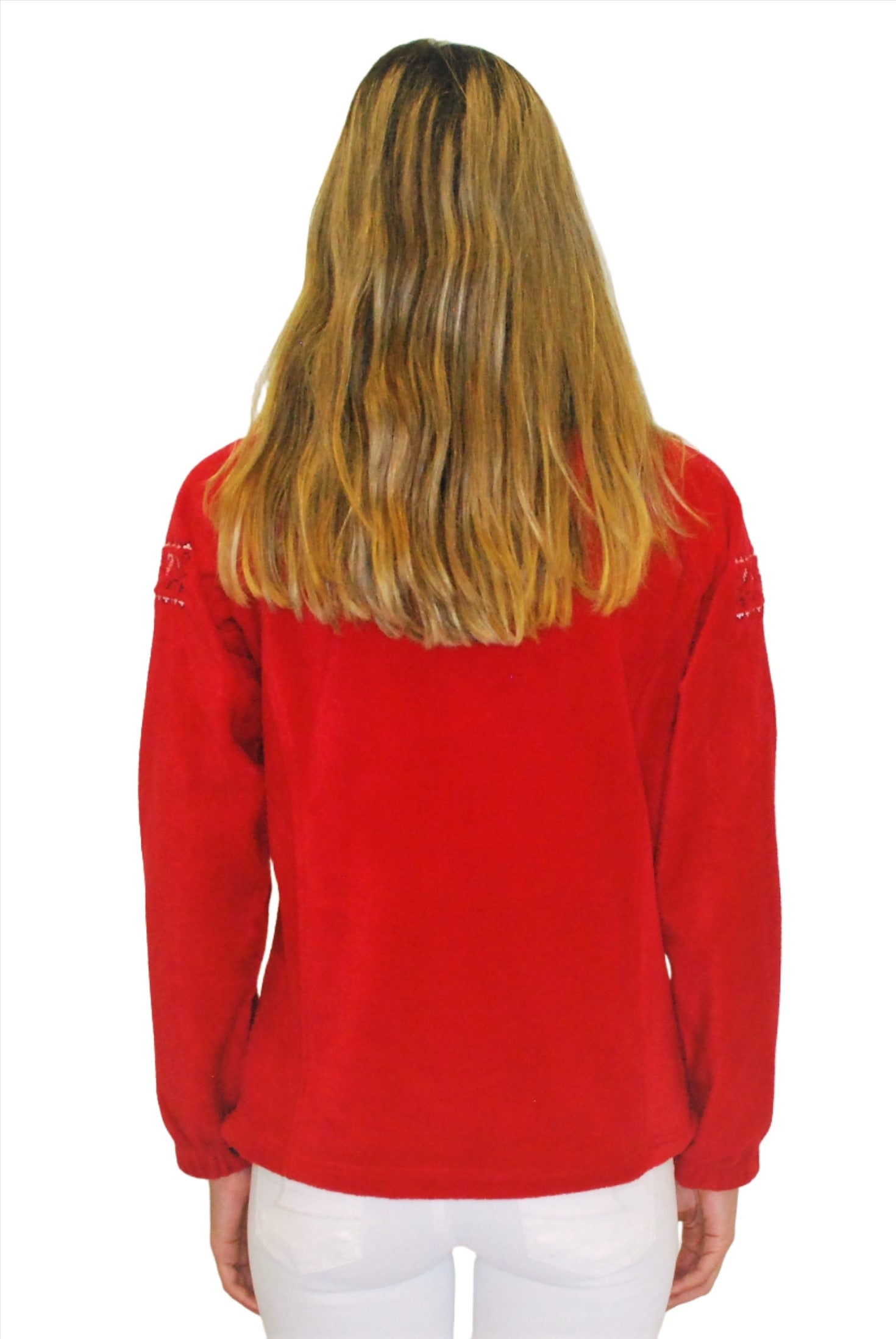 Women's embroidered full-zip fleece jacket. Red