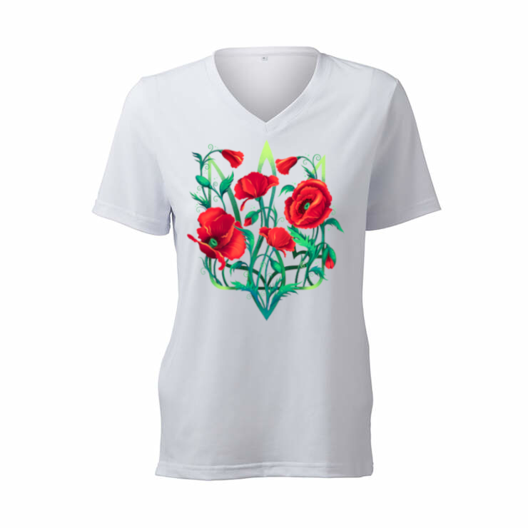 Female fit v-neck t-shirt "Poppy Tryzub"
