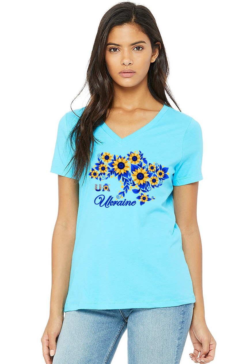 Female fit v-neck t-shirt "Sunflower Ukraine"