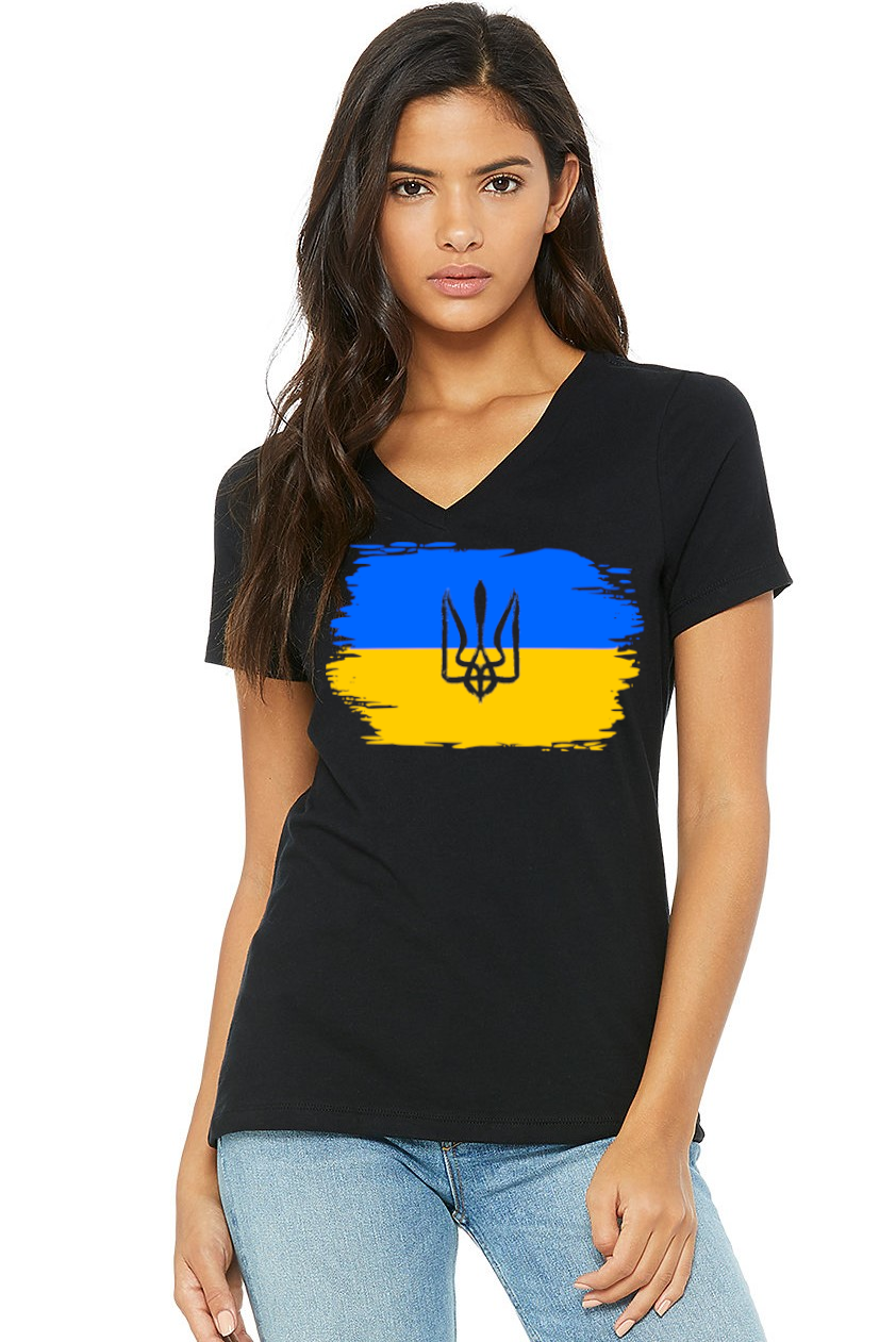Female fit v-neck t-shirt "Ukrainian Flag"