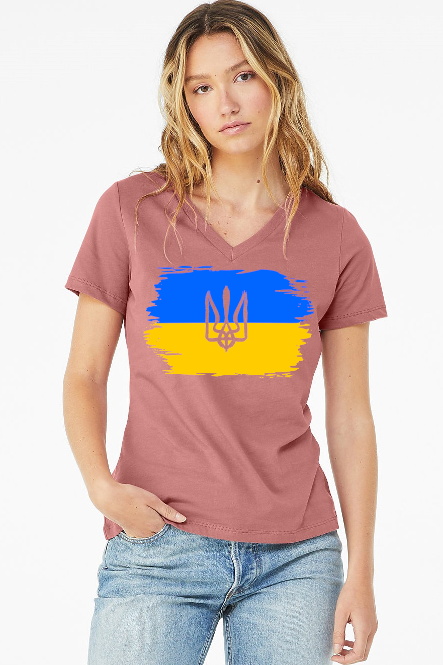 Female fit v-neck t-shirt "Ukrainian Flag"