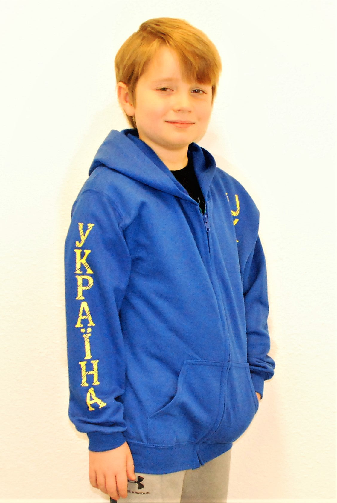 Kids' zip-up hooded jacket "Ukraine". Unisex. Blue