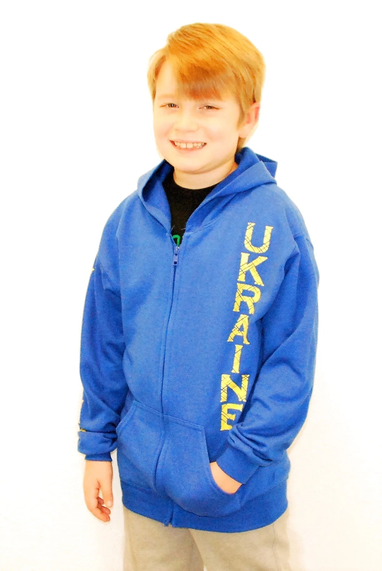 Kids' zip-up hooded jacket "Ukraine". Unisex. Blue